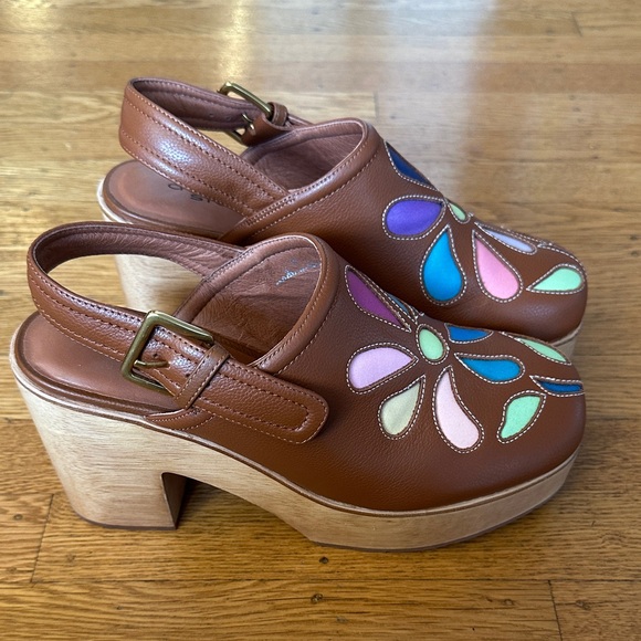 Charlotte Stone Brown Mules with Multicolor Floral Design - Picture 2 of 7